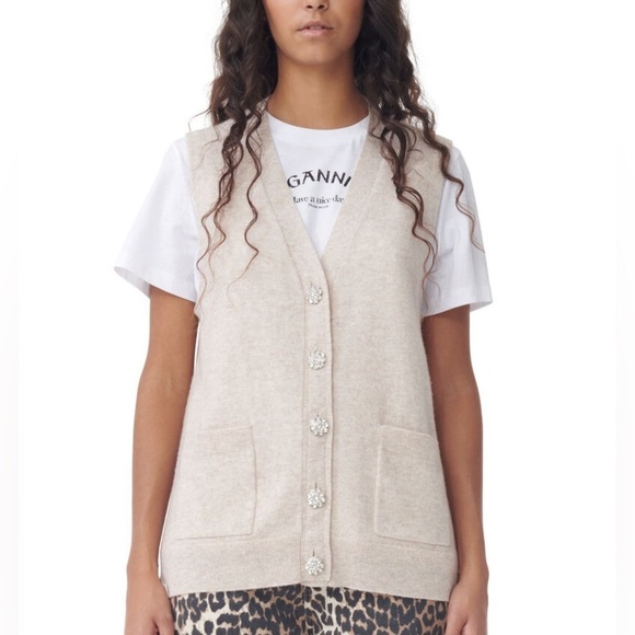 Ganni Sweaters - NEW Ganni Cashmere Mix Button Vest Sweater in Oyster Gray / Cream - size XS